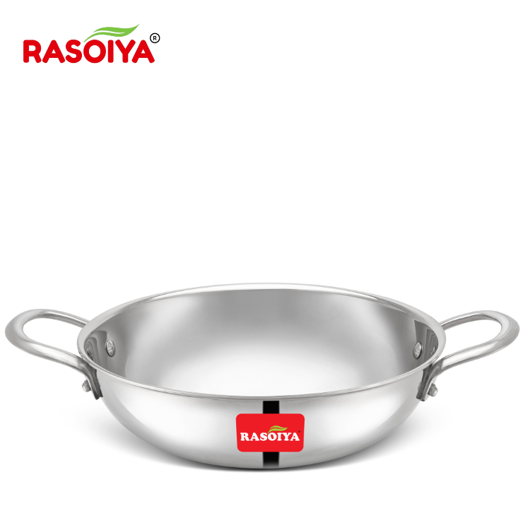 Rasoiya Tri-Ply Stainless Steel Kadai Premium 3-Layer Thick Body, Induction & gas Compatible
