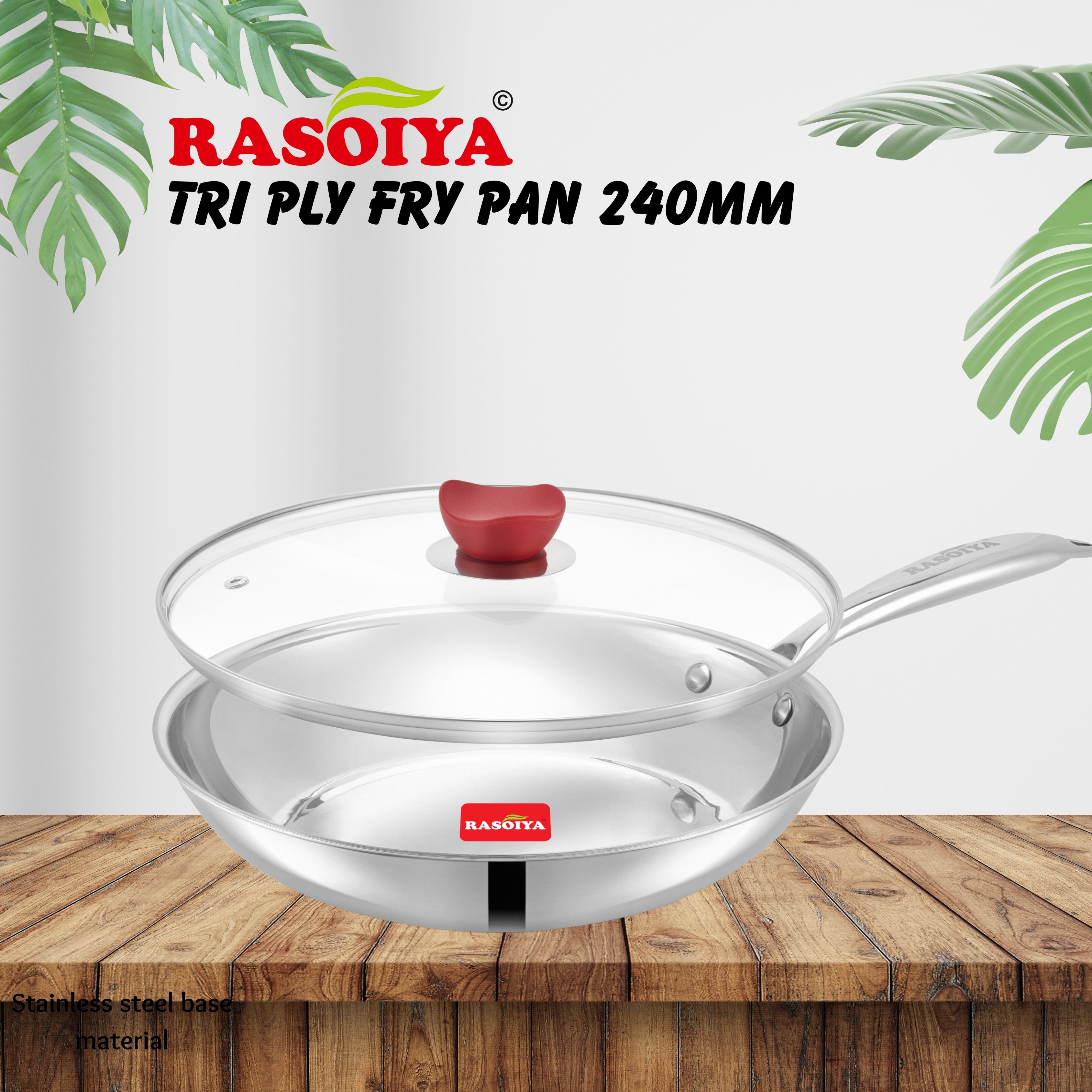 Rasoiya Tri-Ply Stainless Steel Fry Pan Premium 3-Layer Thick Body, Induction & gas Compatible