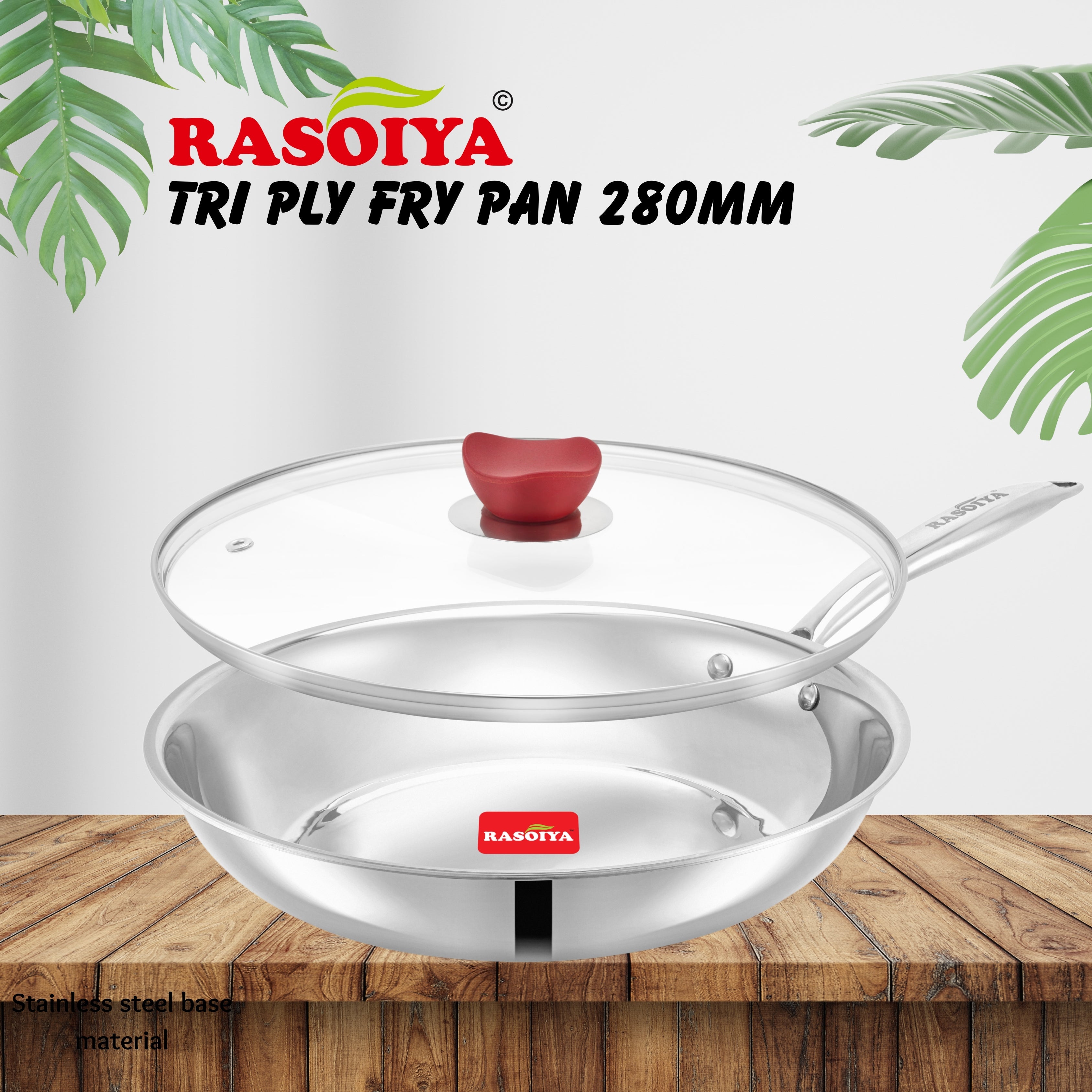 Rasoiya Tri-Ply Stainless Steel Fry Pan Premium 3-Layer Thick Body, Induction & gas Compatible