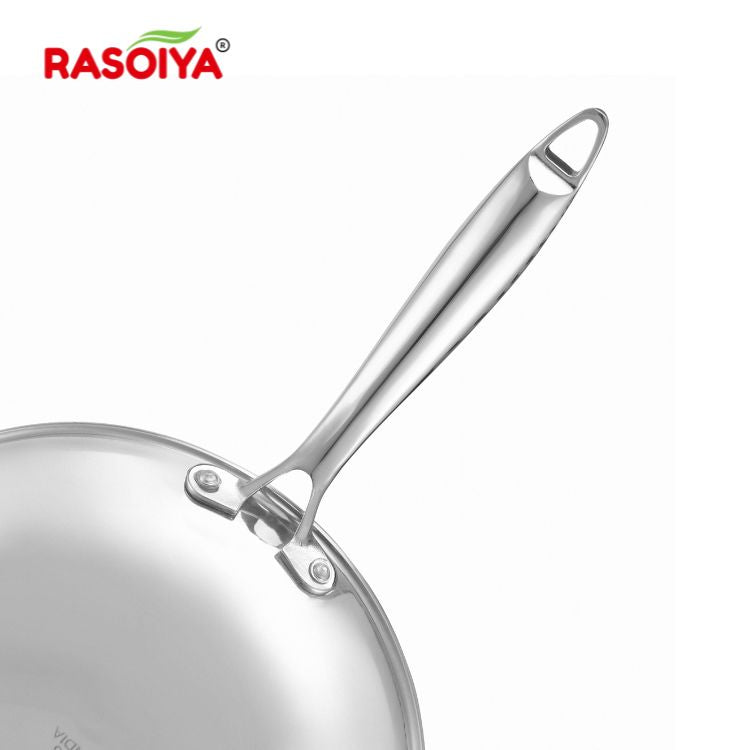 Rasoiya Tri-Ply Stainless Steel Fry Pan Premium 3-Layer Thick Body, Induction & gas Compatible