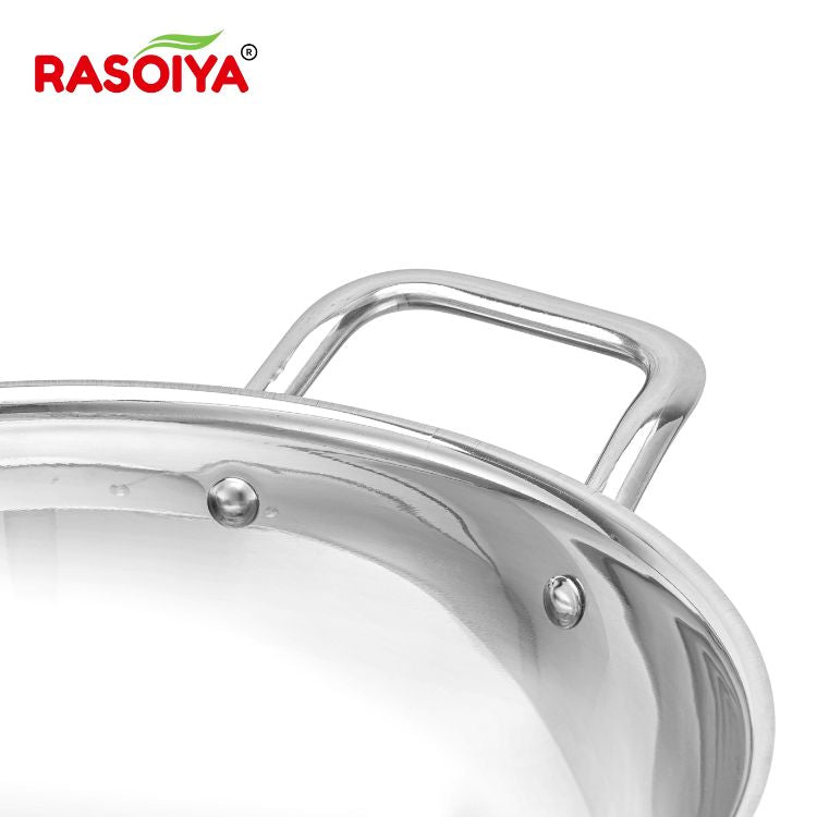 Rasoiya Tri-Ply Stainless Steel Kadai Premium 3-Layer Thick Body, Induction & gas Compatible