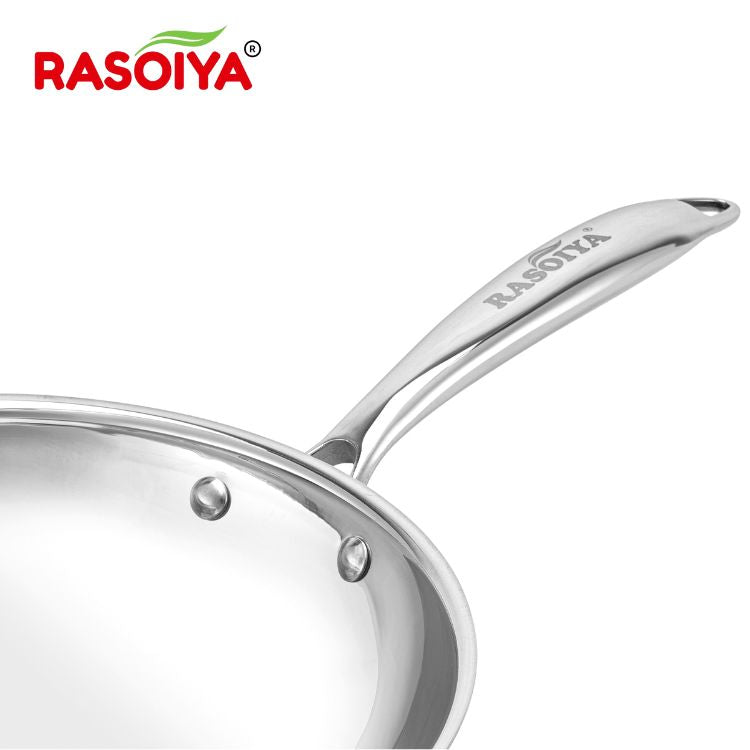Rasoiya Tri-Ply Stainless Steel Fry Pan Premium 3-Layer Thick Body, Induction & gas Compatible