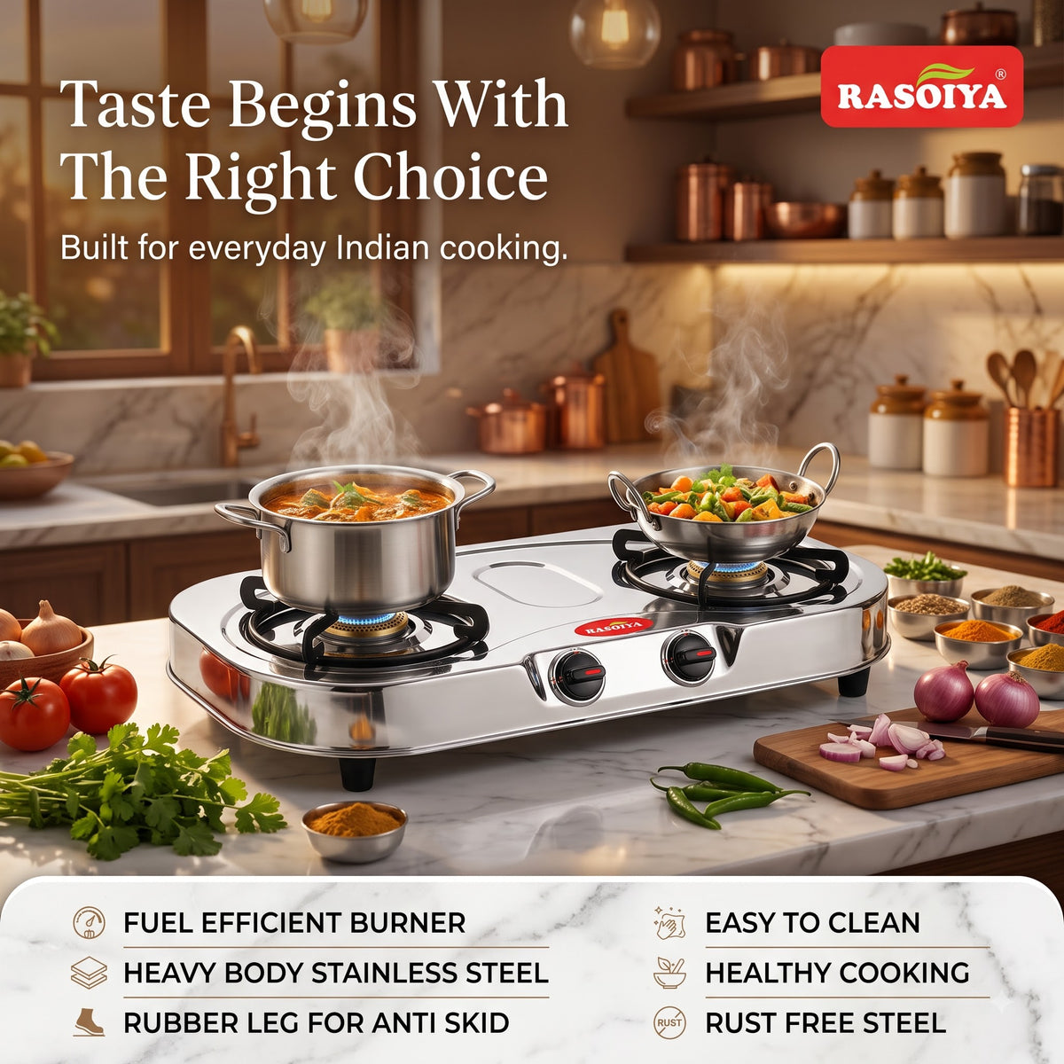 RASOIYA 2 BURNER SPECTRA STAINLESS LPG STOVE