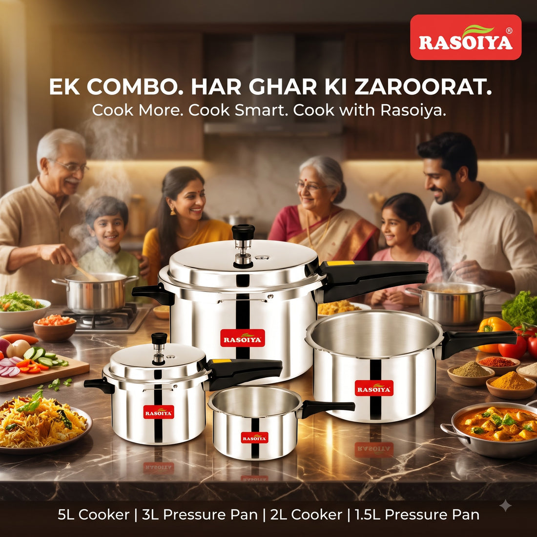 RASOIYA  5LTR +3LTR+2LTR+1.5LTR COOKER COMBO PACK