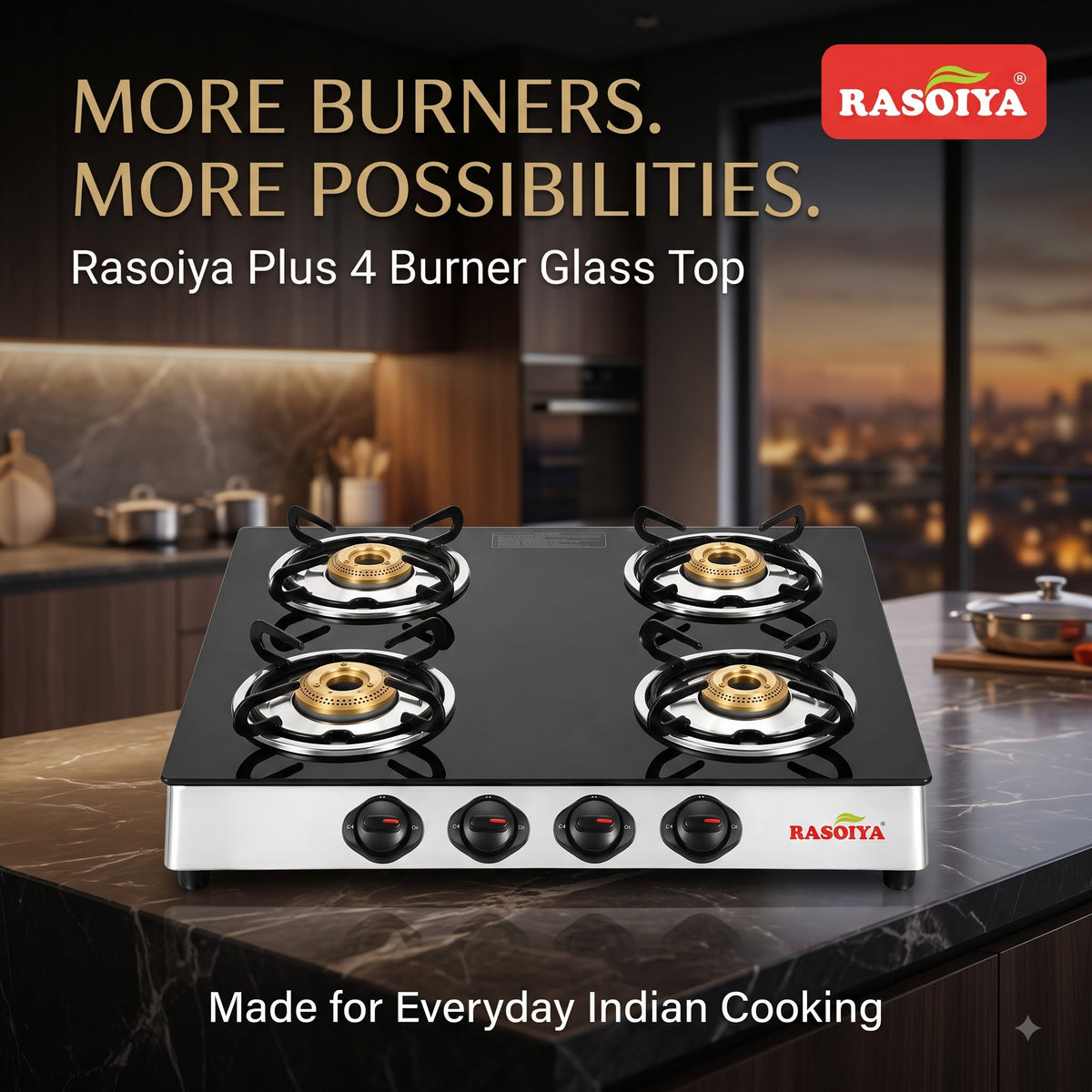 RASOIYA 4 BURNER GLASS TOP STOVE