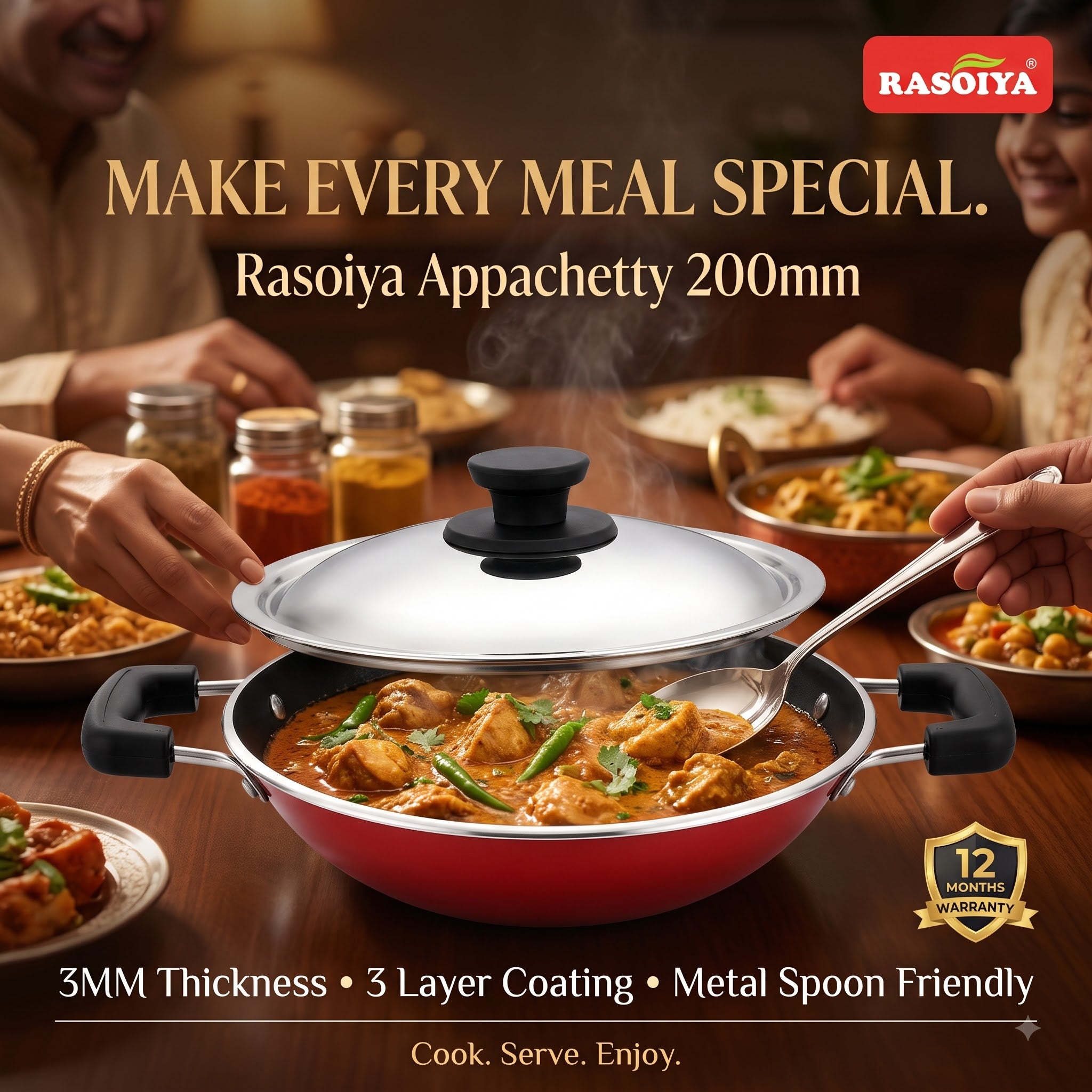 RASOIYA APPACHETTY 200MM DIA 3MM THIKNESS WITH SS LID