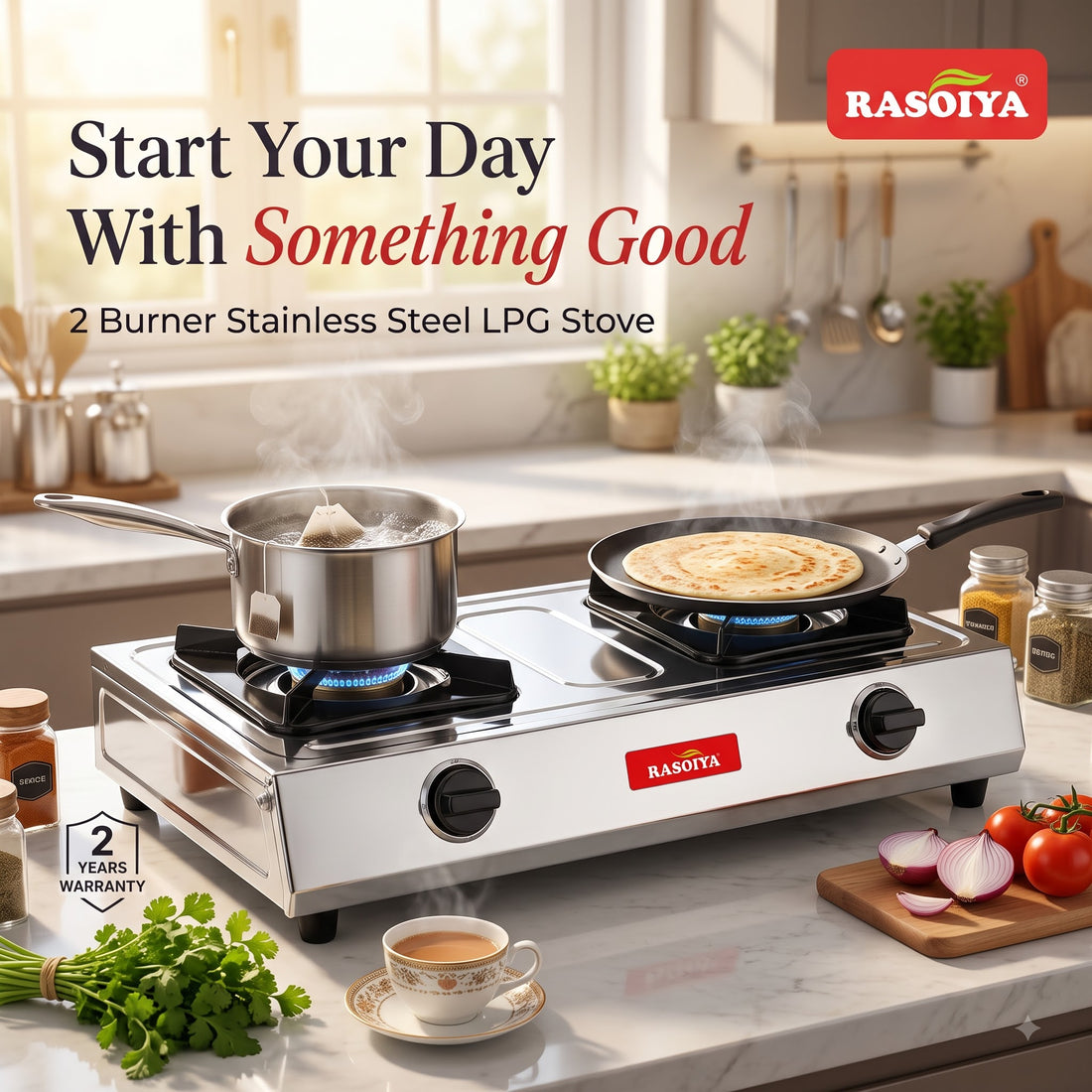 RASOIYA 2BURNER STAINLESS STEEL LPG STOVE (SMART)