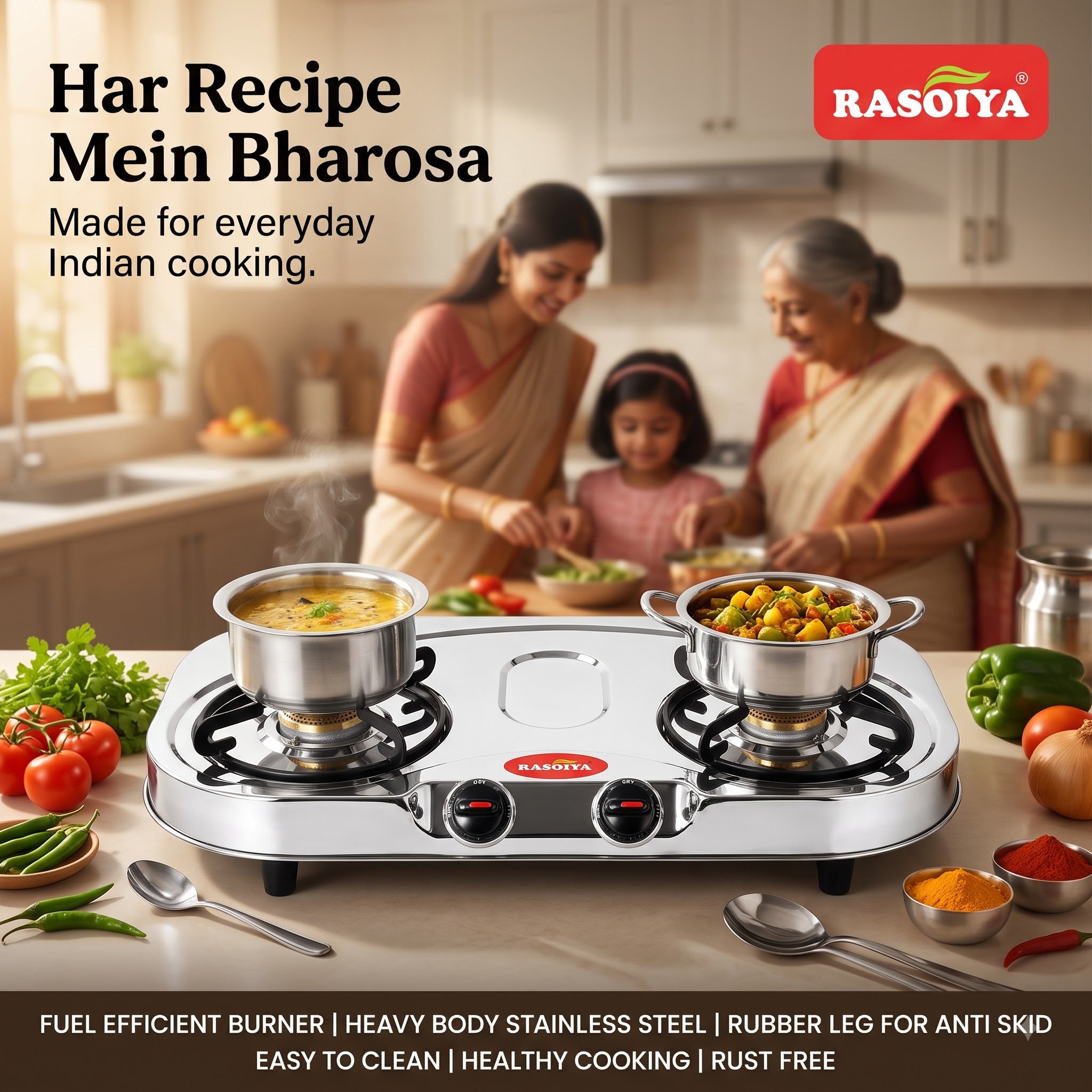 RASOIYA 2 BURNER SPECTRA STAINLESS LPG STOVE