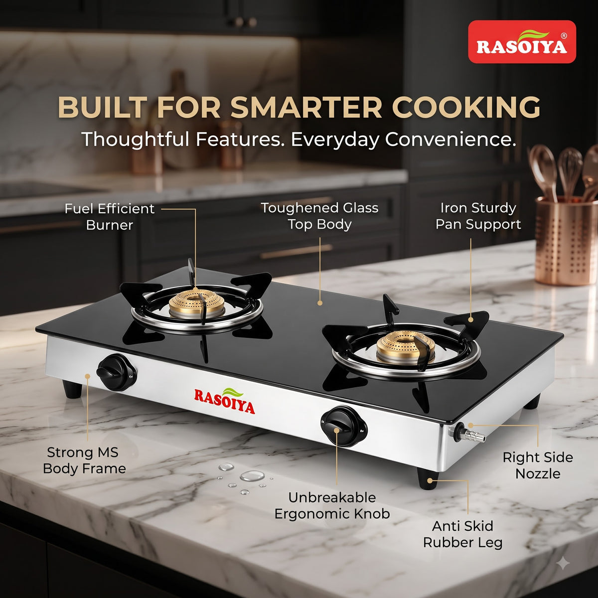 RASOIYA 2 BURNER MINI GLASS TOP STOVE