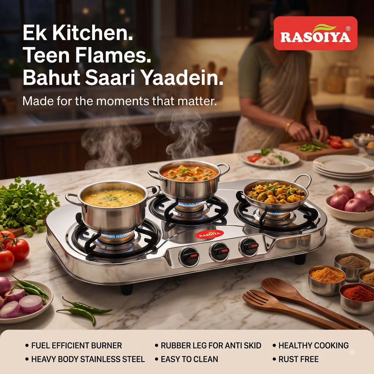 RASOIYA 3 BURNER SPECTRA STAINLESS LPG STOVE