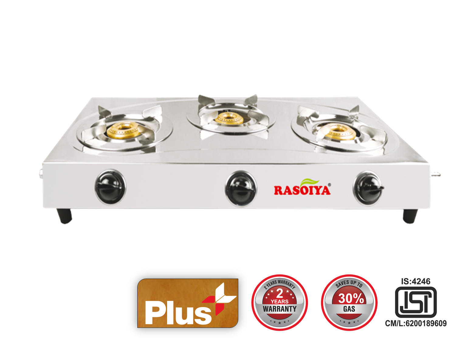 RASOIYA 3BURNER STAINLESS STEEL LPG STOVE (CLASSIC)