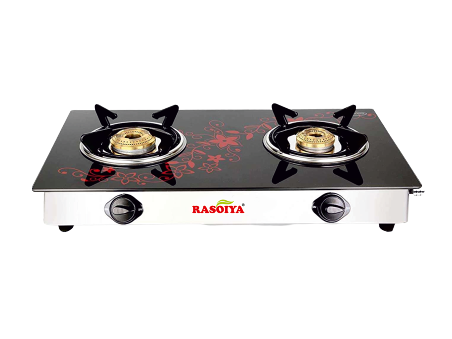 RASOIYA 2 BURNER DIGITAL GLASS TOP STAINLESS MS FRAME