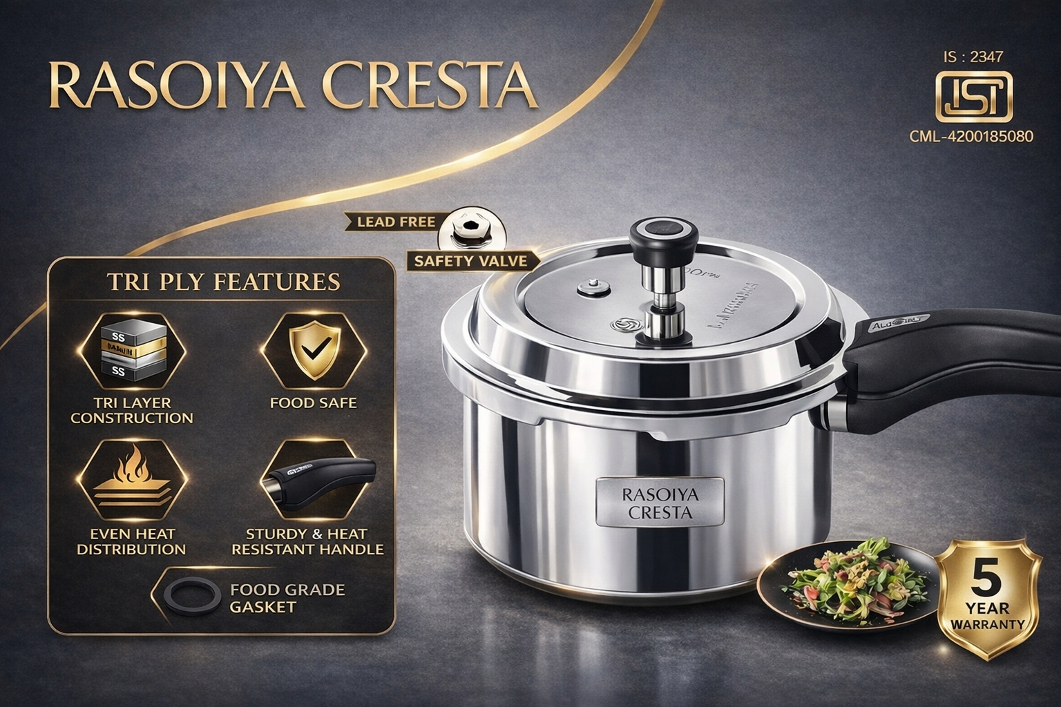 RASOIYA TRI PLY STAINLESS STEEL COOKER