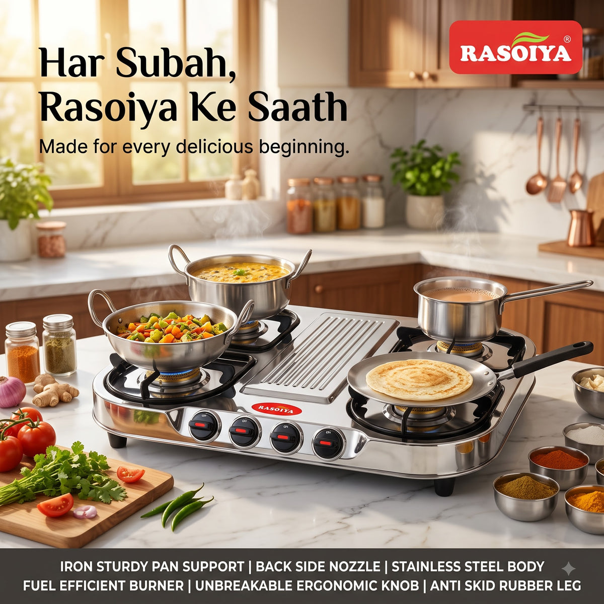 RASOIYA 4BURNER SPECTRA STAINLESS LPG STOVE