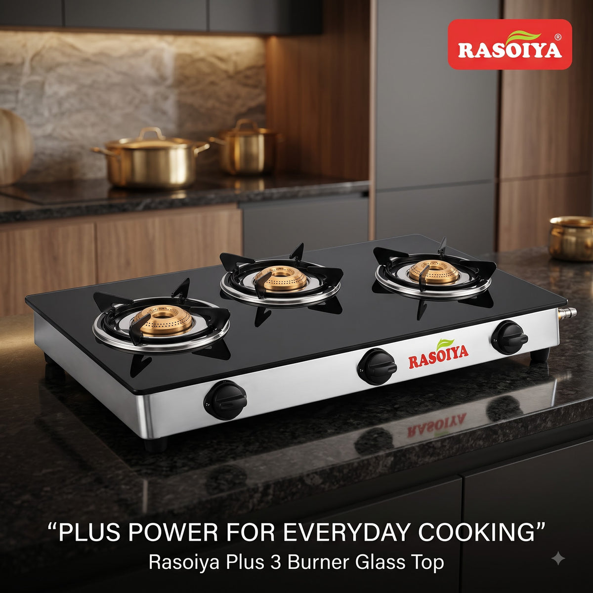 RASOIYA 3 BURNER GLASS TOP STOVE
