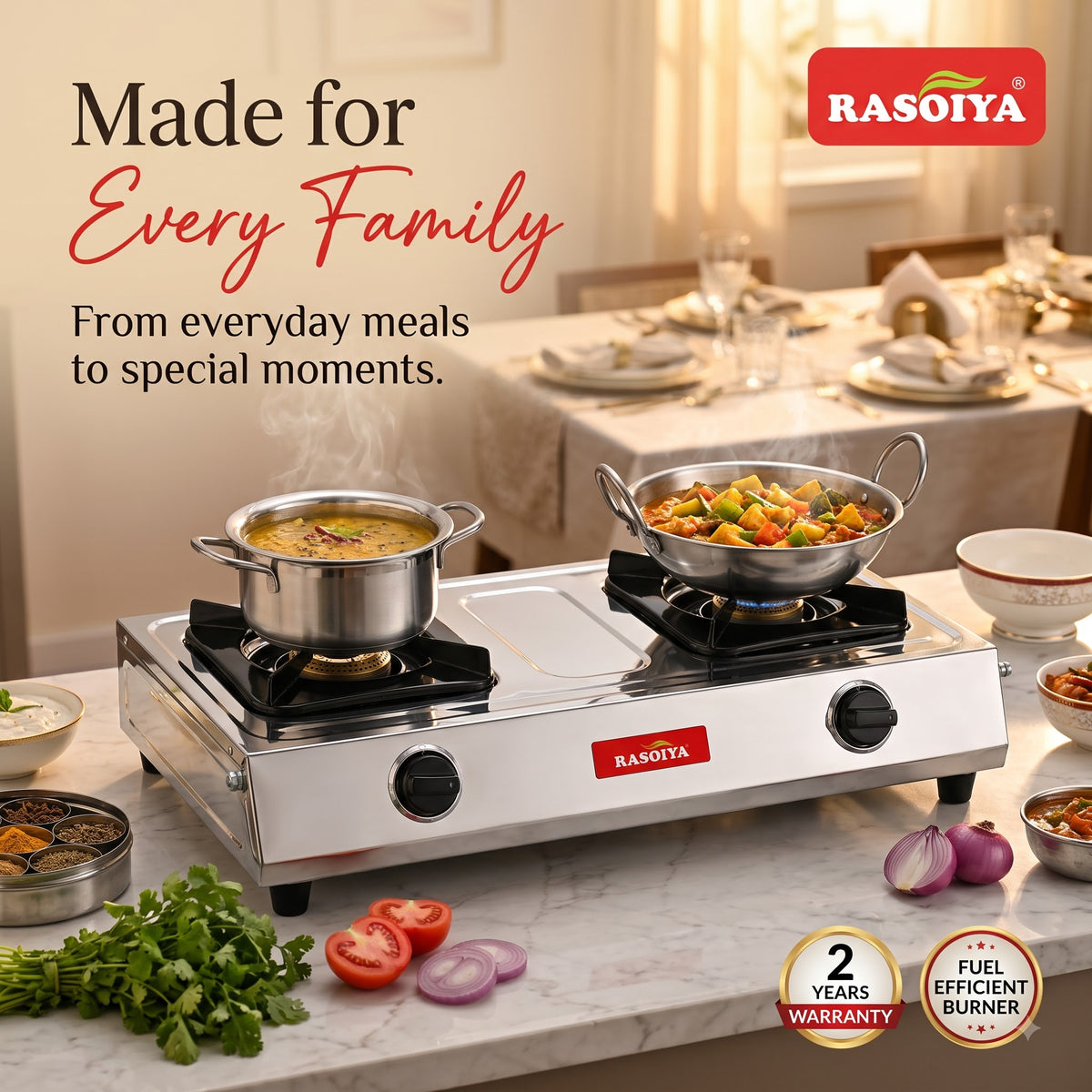 RASOIYA 2BURNER STAINLESS STEEL LPG STOVE (SMART)