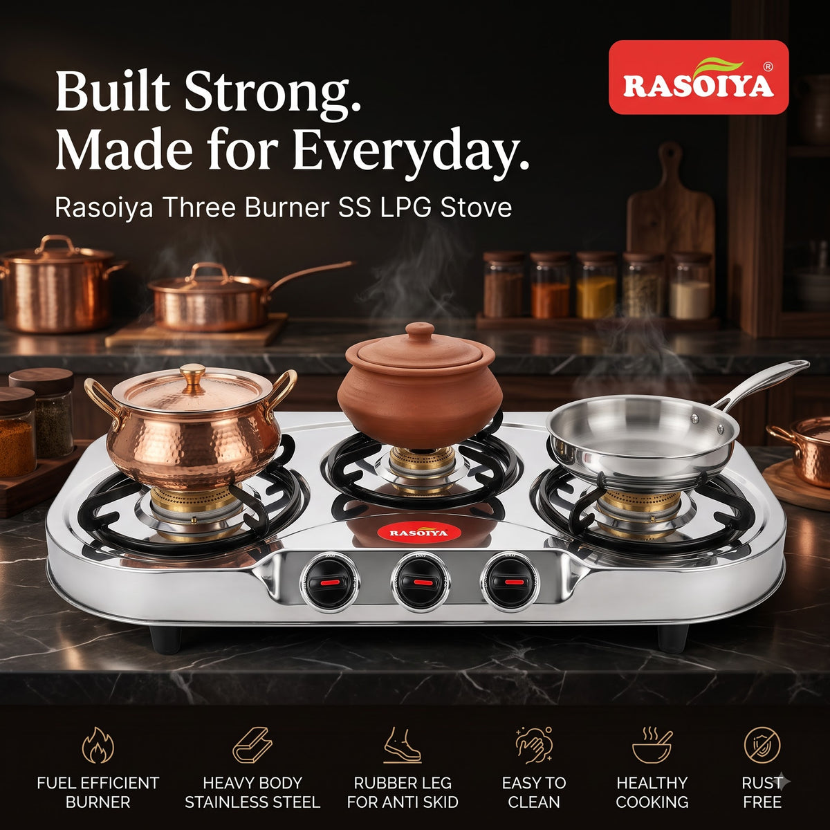 RASOIYA 3 BURNER SPECTRA STAINLESS LPG STOVE