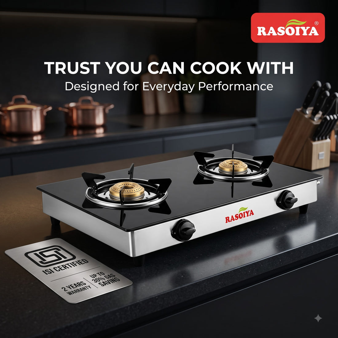 RASOIYA 2 BURNER GLASS TOP STOVE