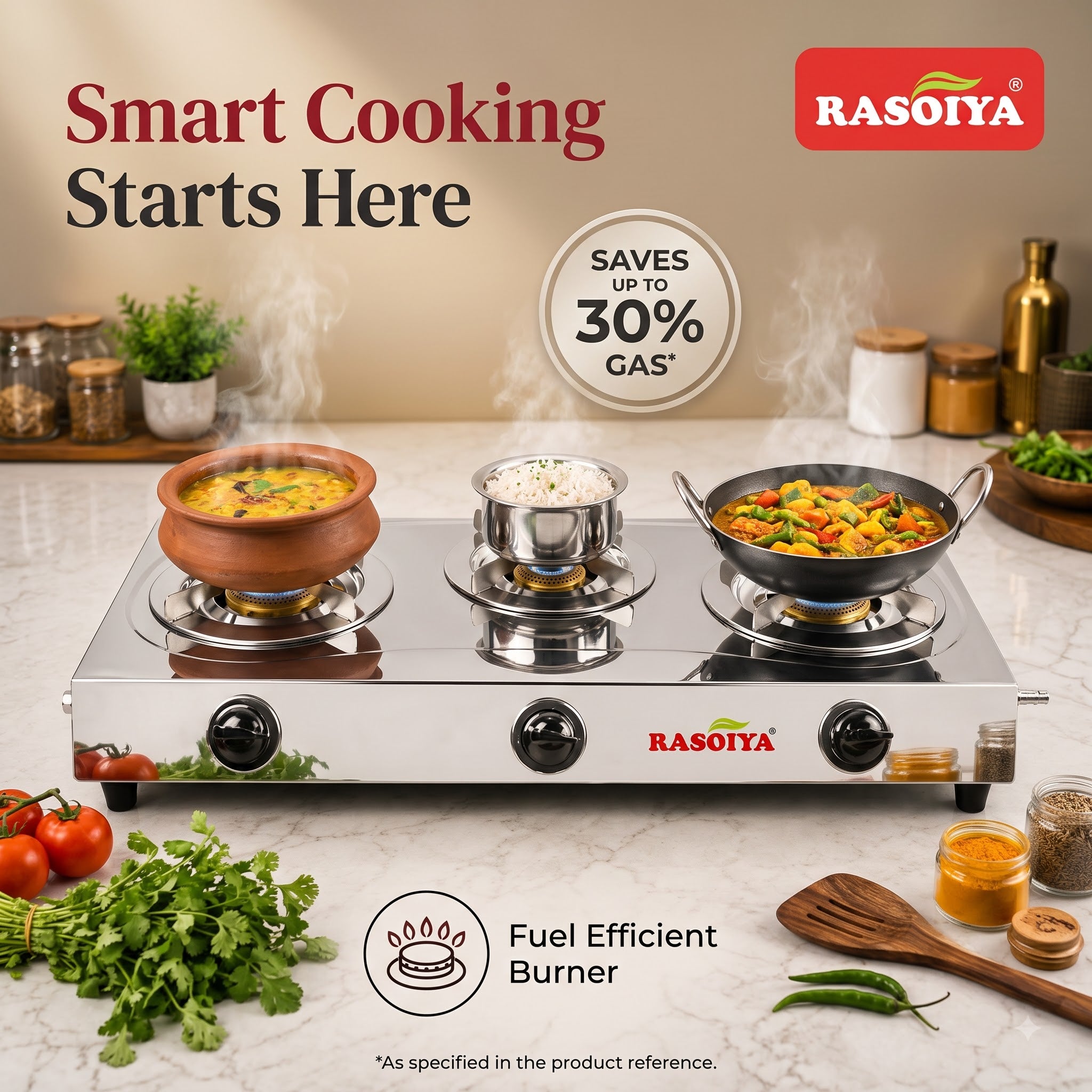 RASOIYA 3BURNER STAINLESS STEEL LPG STOVE (CLASSIC)