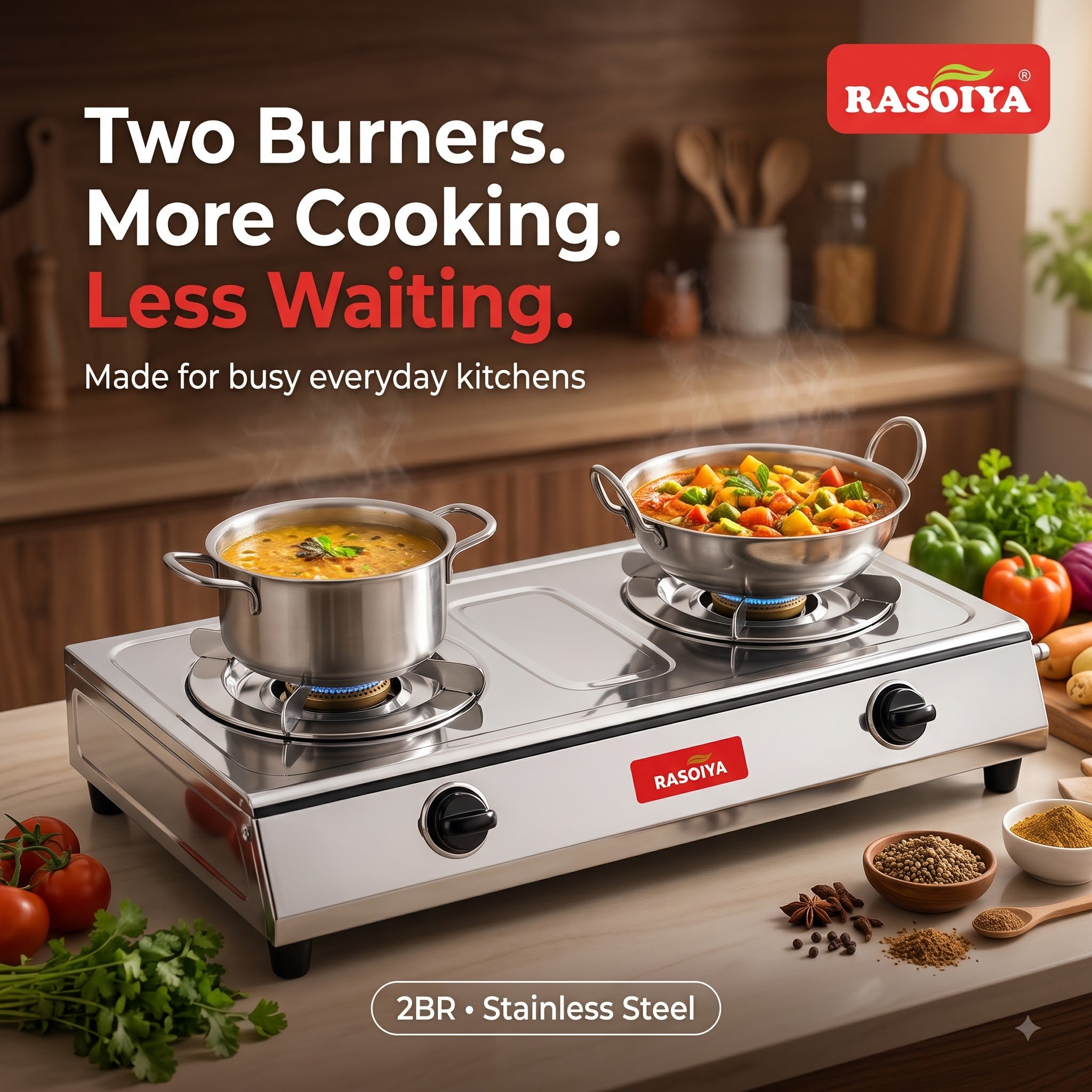 2BR STAINLESS STEEL LPG STOVE (PLUS)