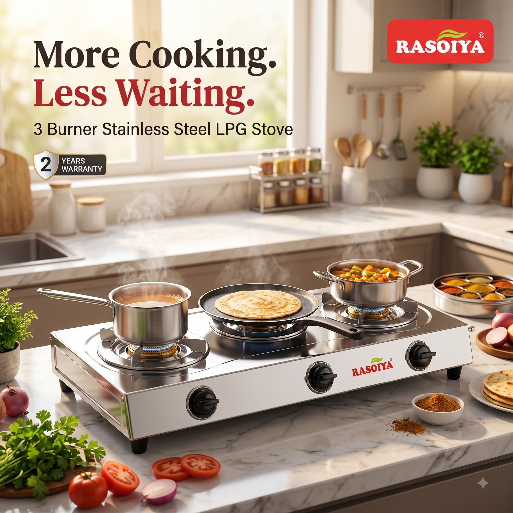RASOIYA 3BURNER STAINLESS STEEL LPG STOVE (CLASSIC)