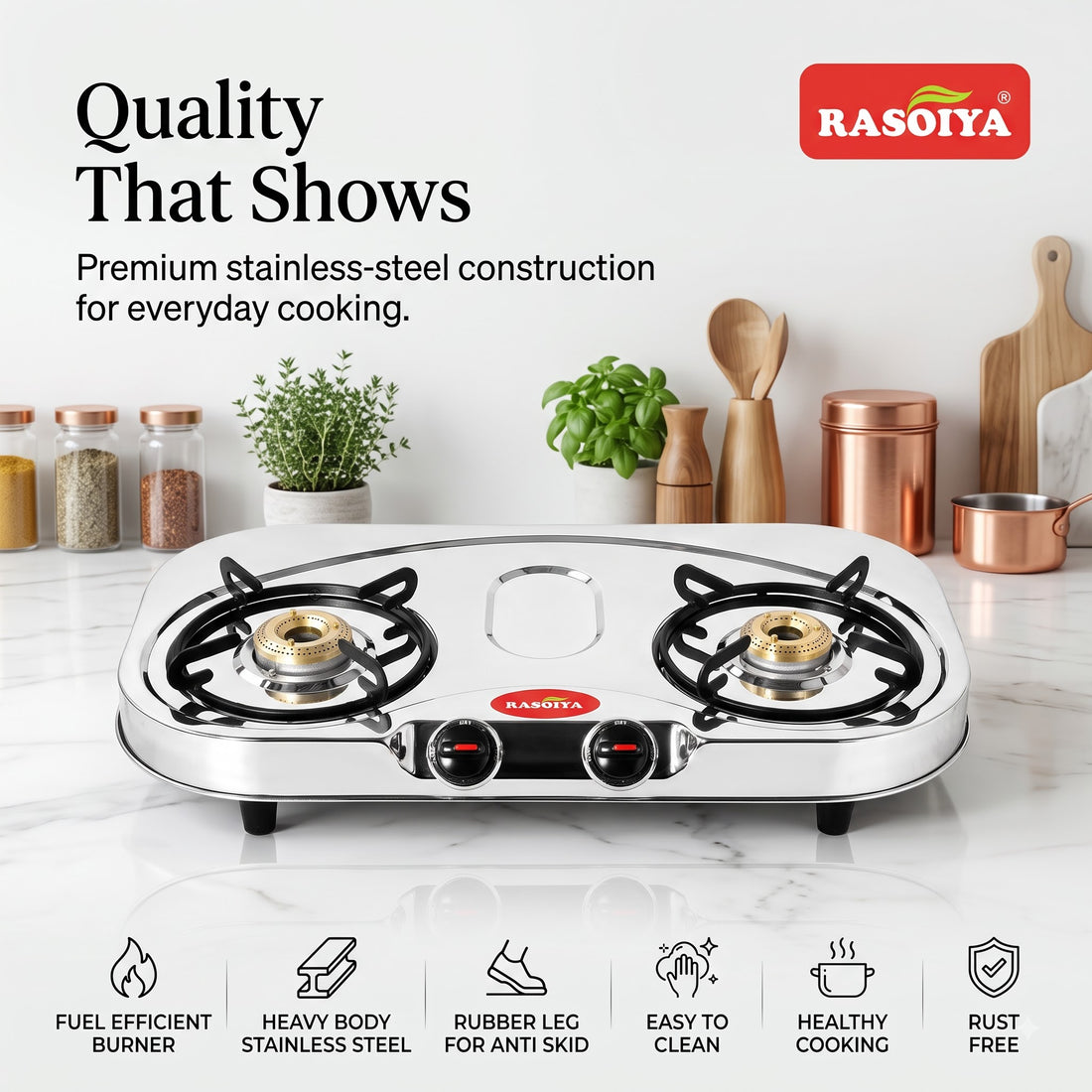 RASOIYA 2 BURNER SPECTRA STAINLESS LPG STOVE