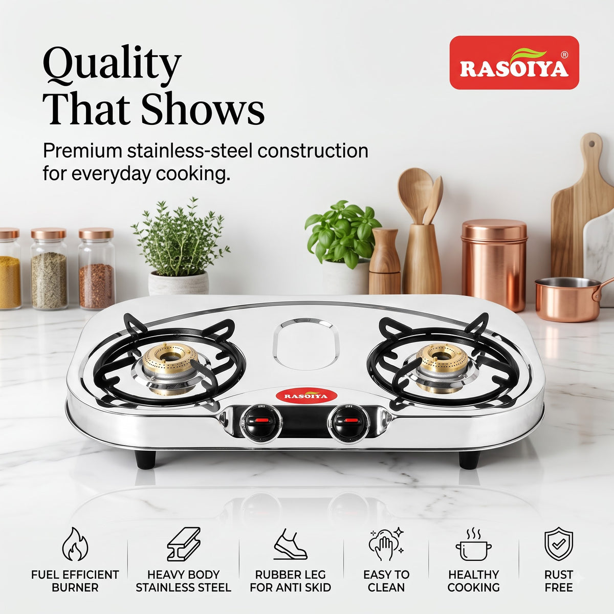 RASOIYA 2 BURNER SPECTRA STAINLESS LPG STOVE