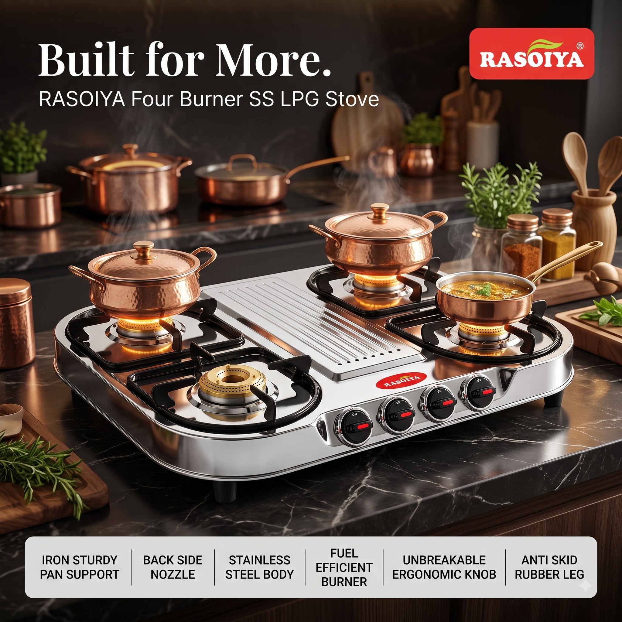 RASOIYA 4BURNER SPECTRA STAINLESS LPG STOVE