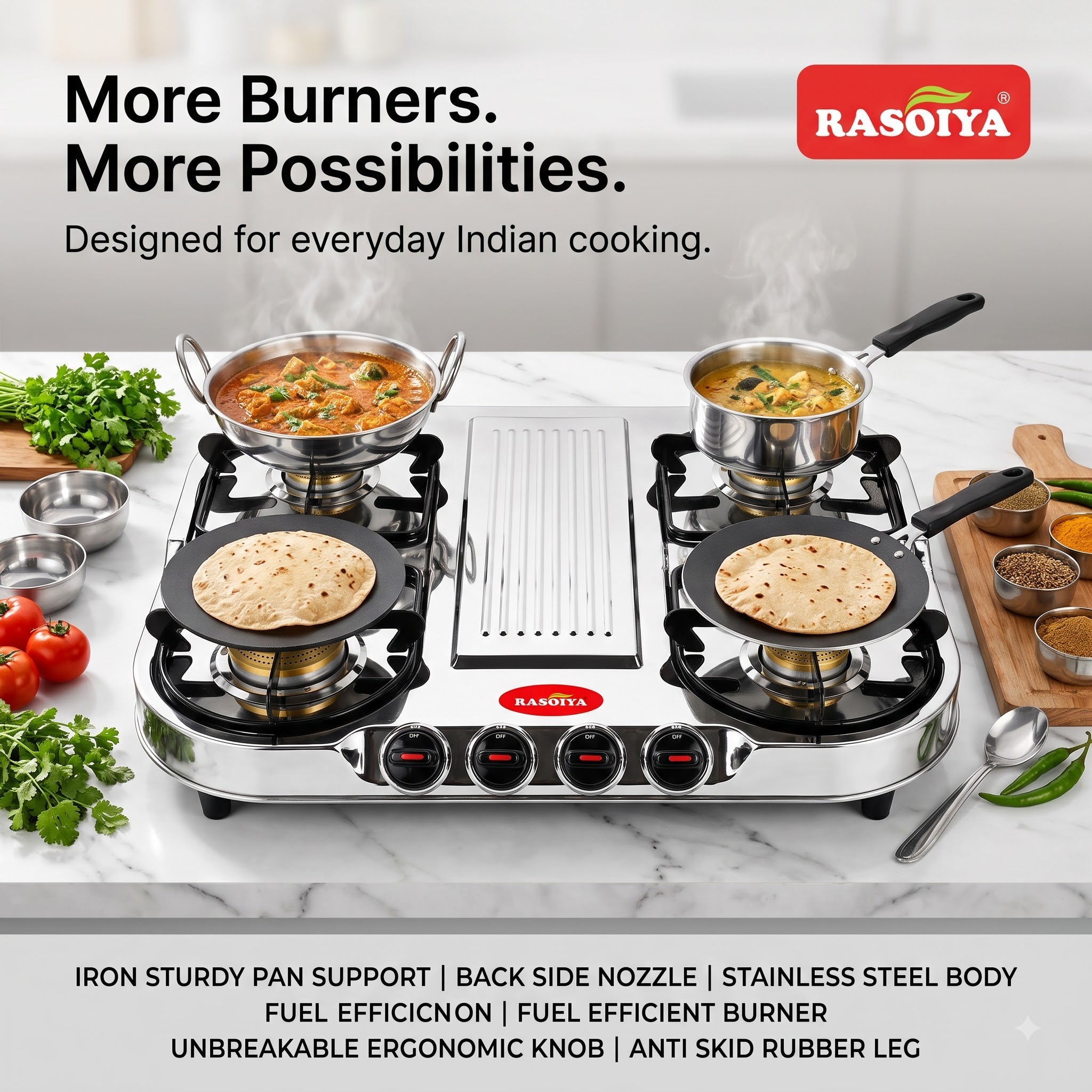 RASOIYA 4BURNER SPECTRA STAINLESS LPG STOVE