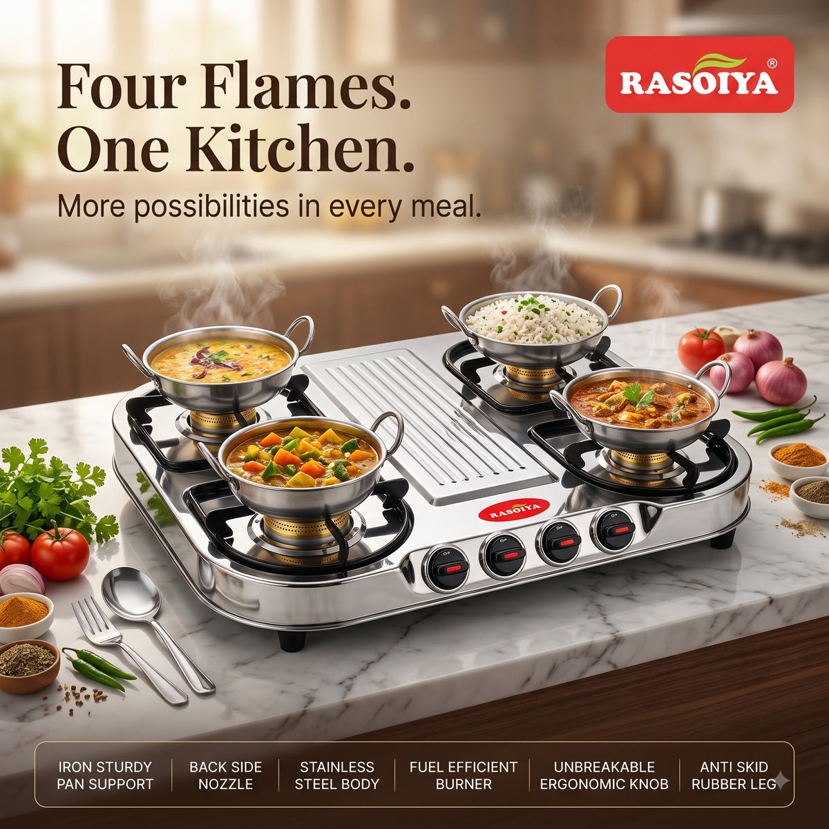 RASOIYA 4BURNER SPECTRA STAINLESS LPG STOVE
