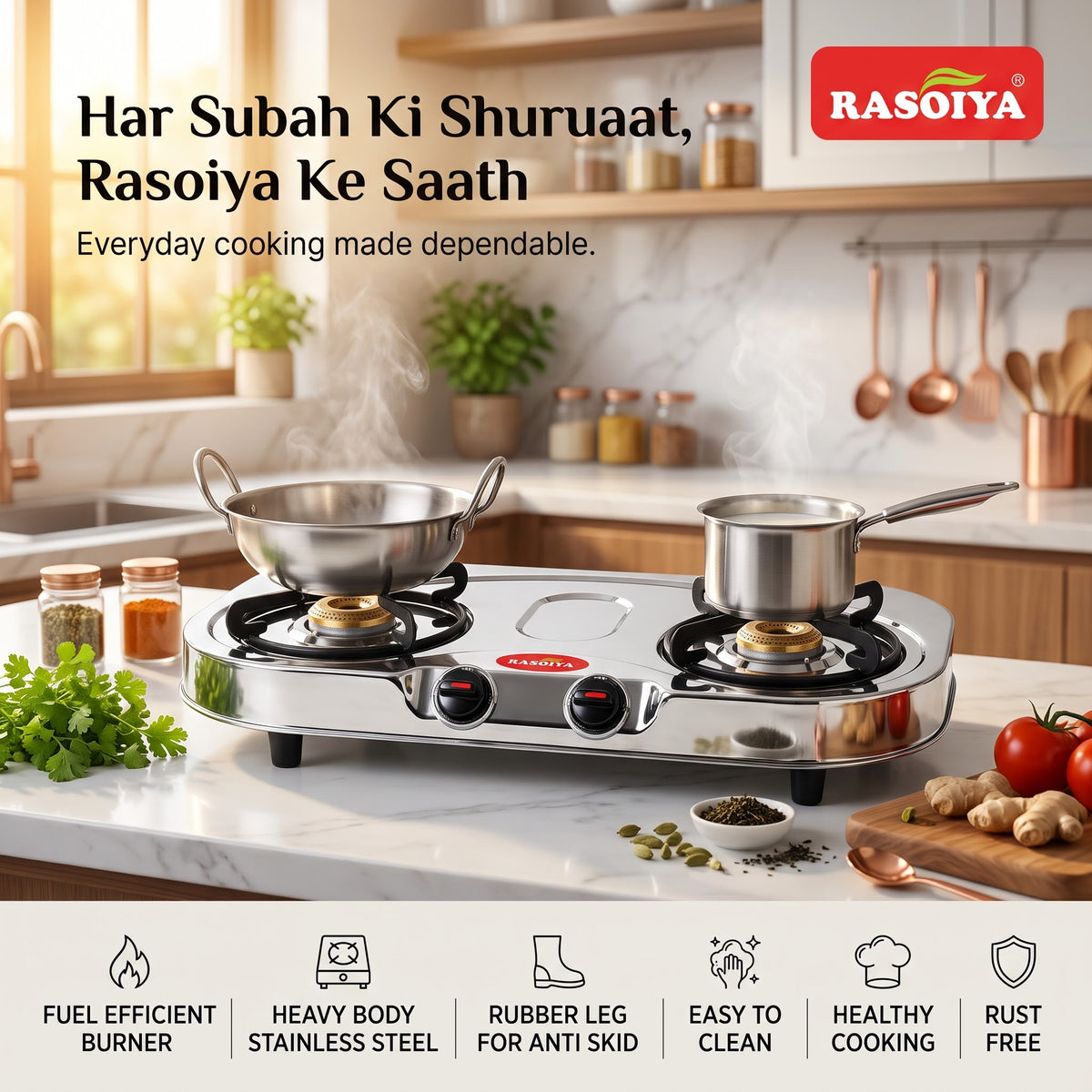 RASOIYA 2 BURNER SPECTRA STAINLESS LPG STOVE