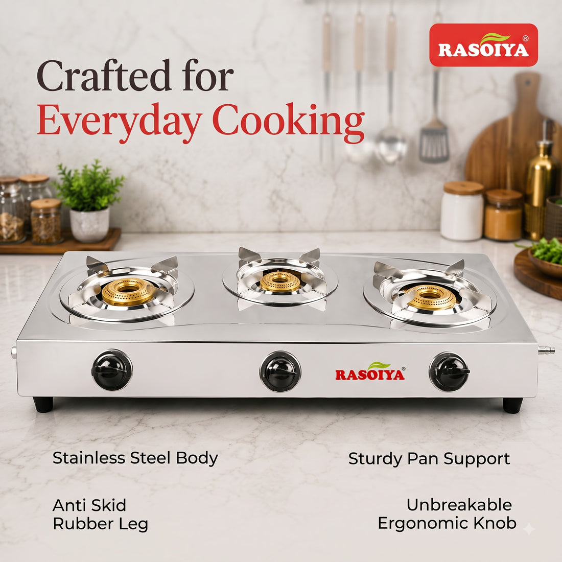 RASOIYA 3BURNER STAINLESS STEEL LPG STOVE (CLASSIC)