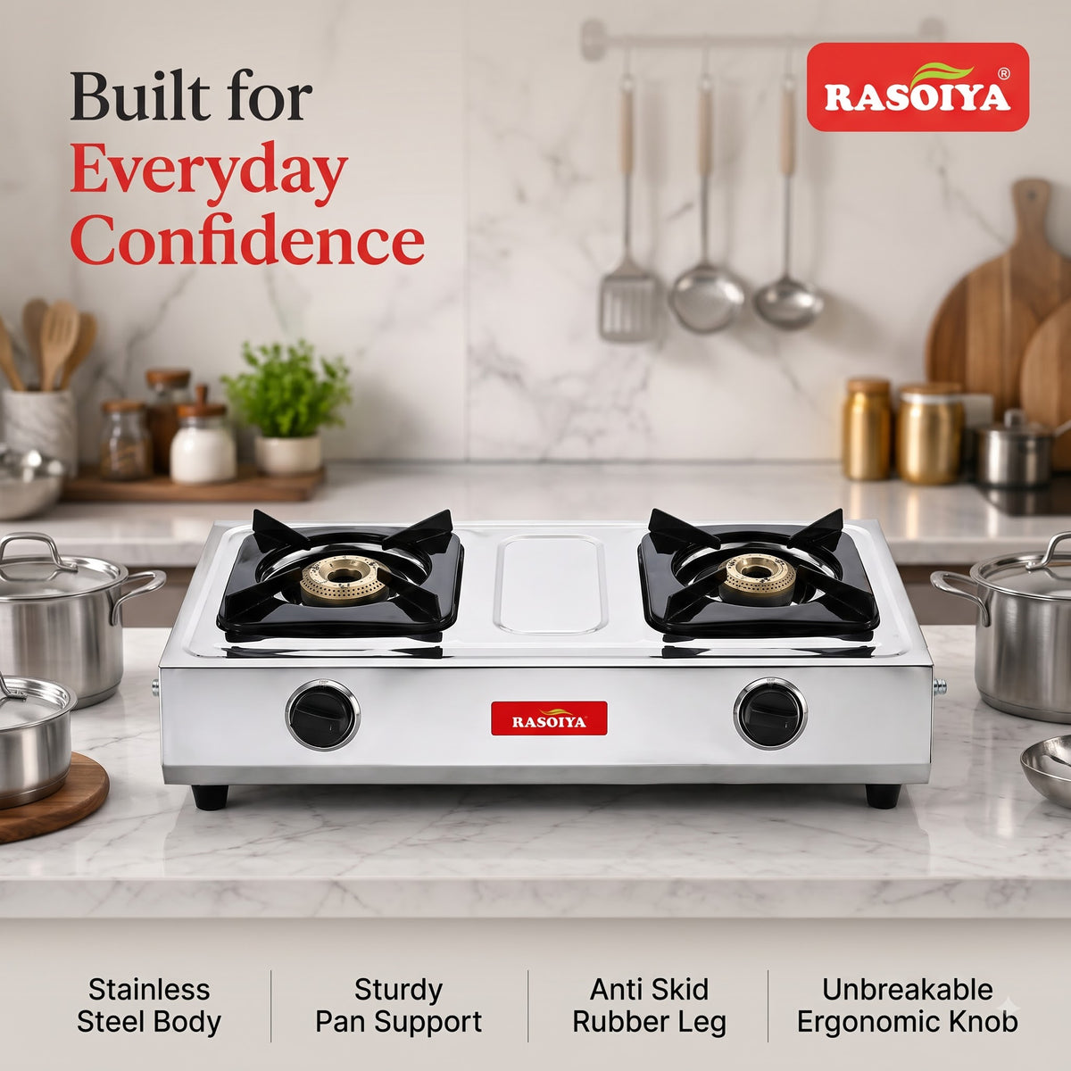 RASOIYA 2BURNER STAINLESS STEEL LPG STOVE (SMART)