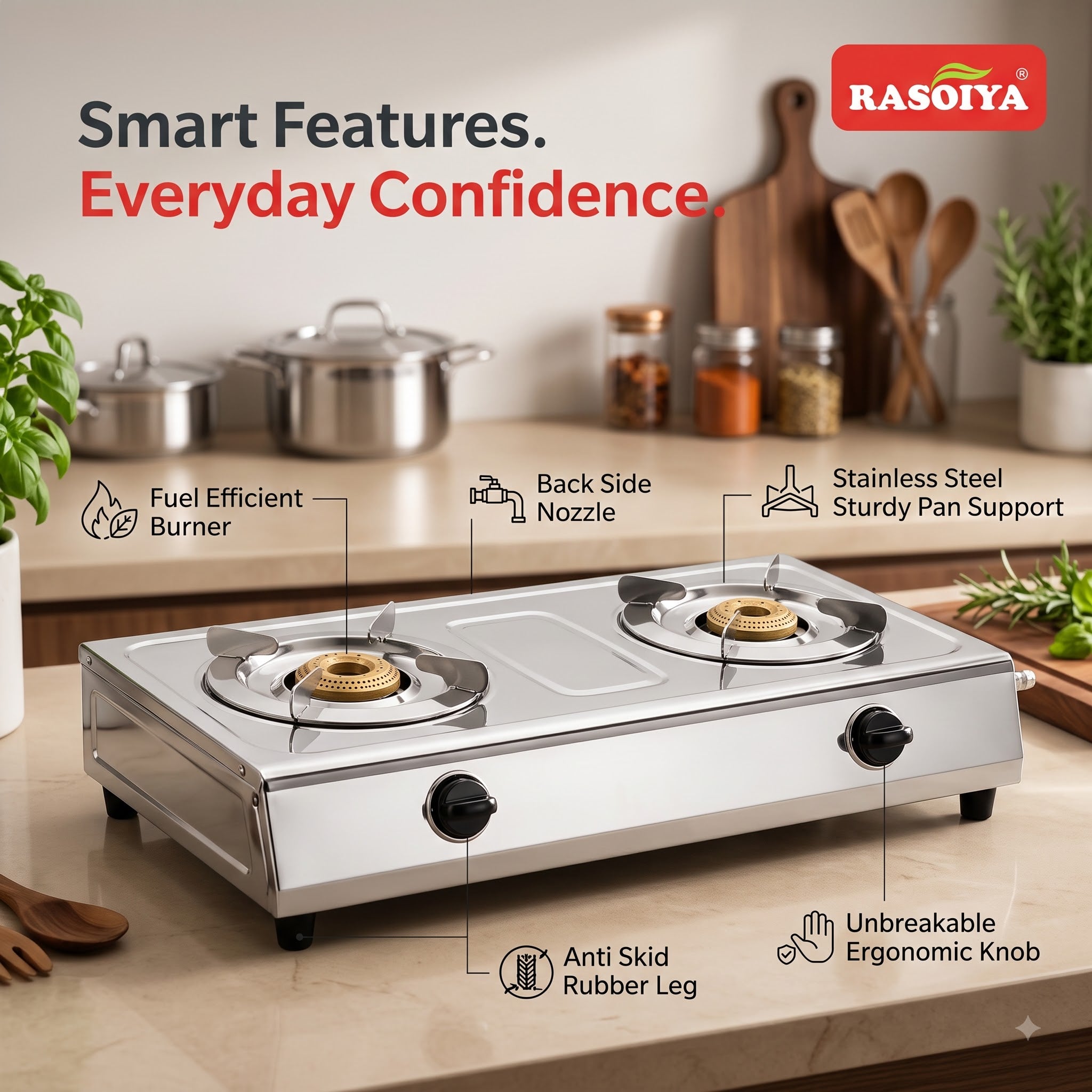 2BR STAINLESS STEEL LPG STOVE (PLUS)
