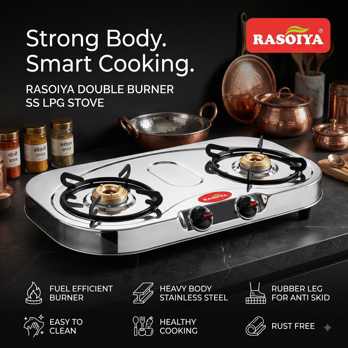 RASOIYA 2 BURNER SPECTRA STAINLESS LPG STOVE