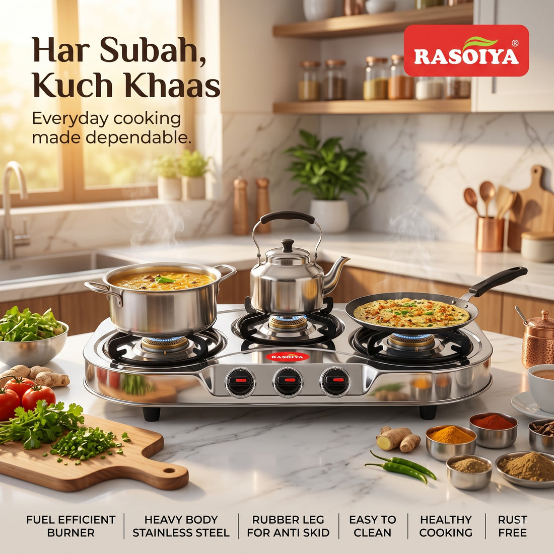 RASOIYA 3 BURNER SPECTRA STAINLESS LPG STOVE