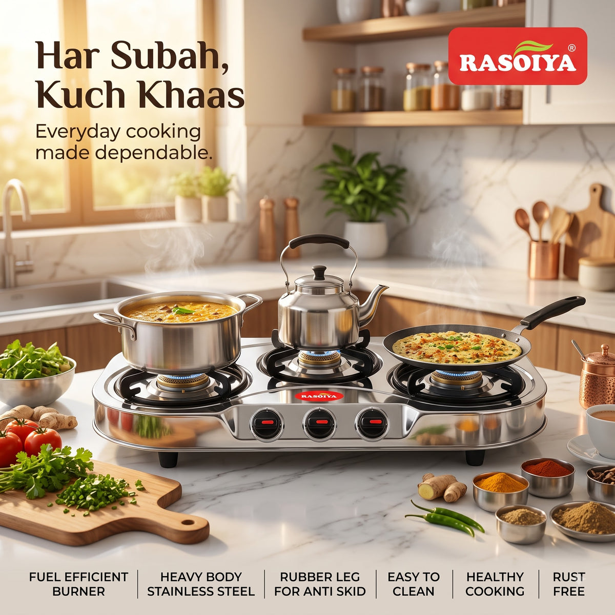 RASOIYA 3 BURNER SPECTRA STAINLESS LPG STOVE
